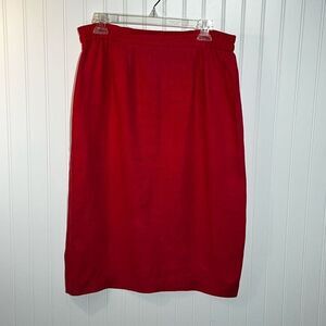 VTG Anne French Linen A-Line Skirt Women’s 12 Red Lined Classic Work Wear Office